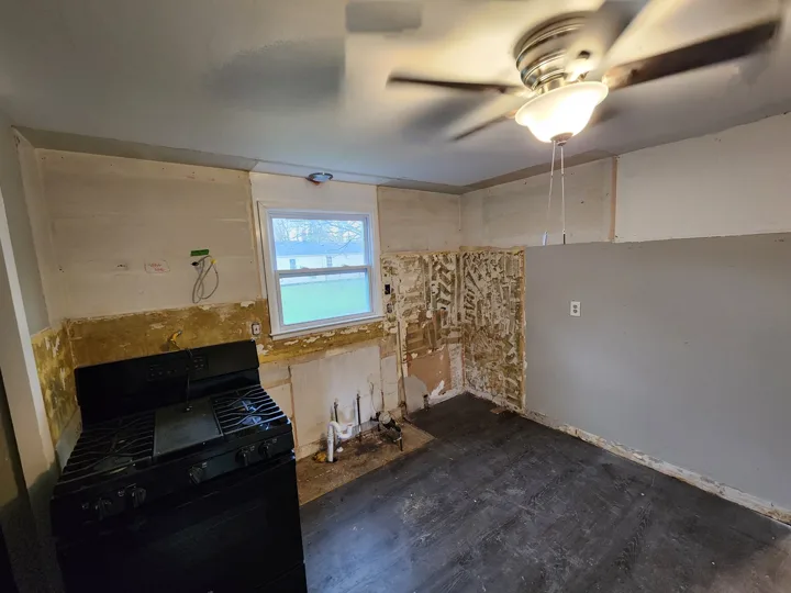 Fixr-Up: Kitchen preparation — wall repairs in progress
